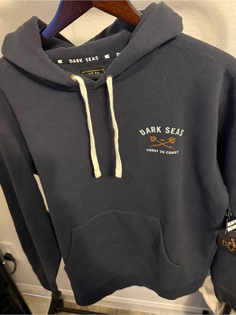 Dark Seas Navy Hoodie with Cream Drawcords